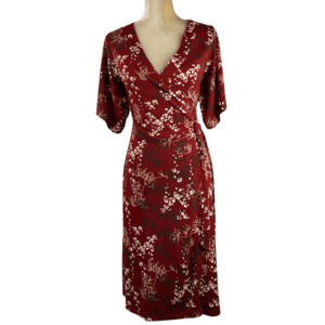 H&M women's wine floral wrap dress size 4